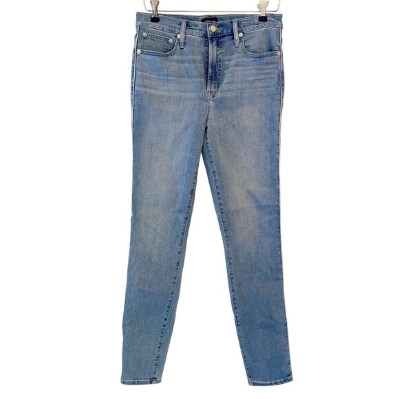 J.Crew Jeans High-Rise Skinny Fit Light Wash Denim With Pink Side Piping Size 29 - Picture 1 of 12